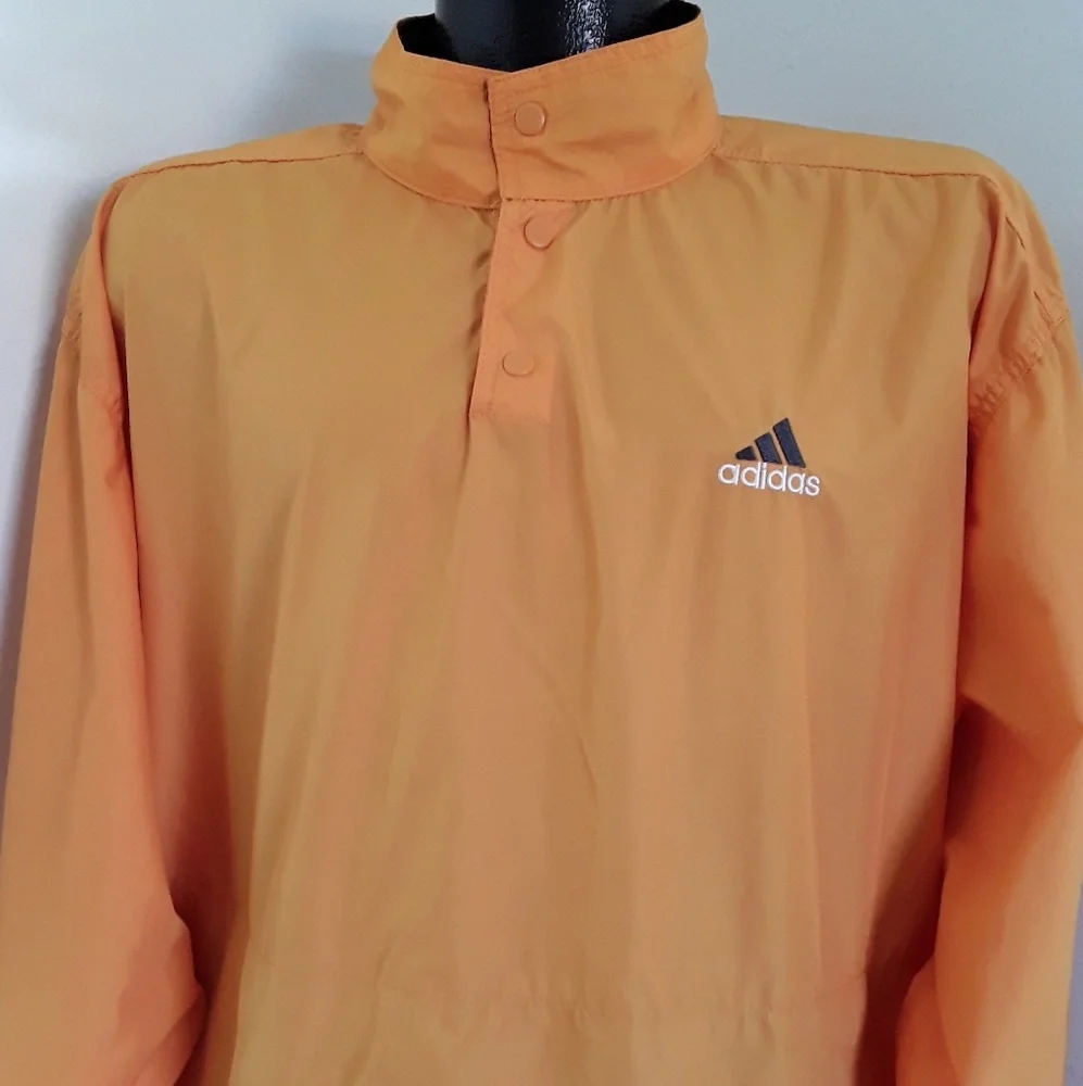 Vintage Adidas men  orange long sleeve polyester jacket snap size XL